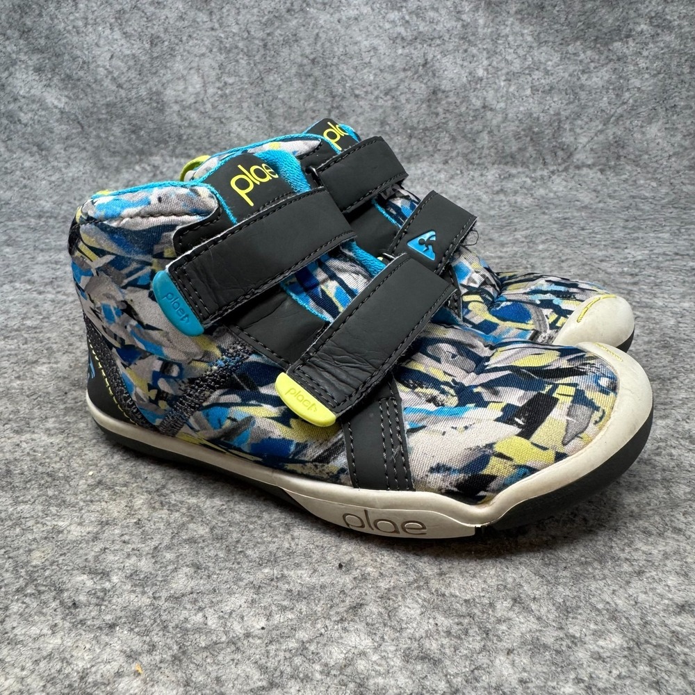 PLAE Max Sneakers Hi Top Double Strap Blue Gray Camo Boys Shoes Size 10.5